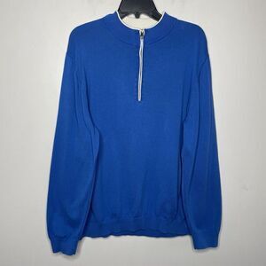 PAUL FREDRICK 1/4 Zip Sweater Men XXL Mock Neck Pullover Supima Cotton Blue